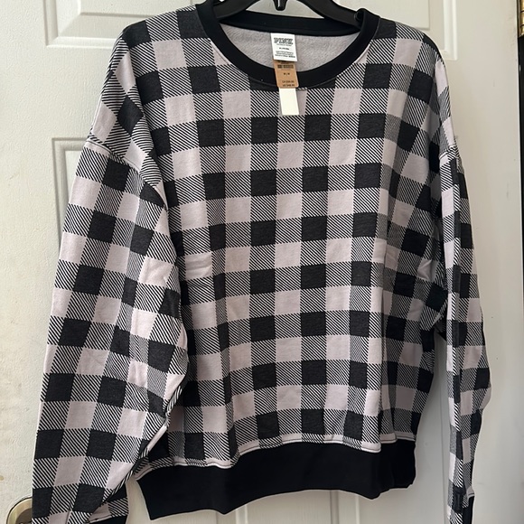PINK Victoria's Secret Tops - VICTORIA’S SECRET PINK LILAC/BLACK CHECKERED/PLAID CREWNECK SWEATSHIRT:NWT: SZ M